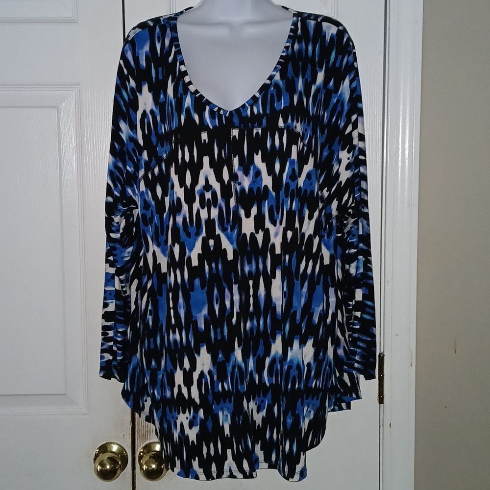 Kenar blue black white  tunic casual business casual blouse Sz 2X  NWOT